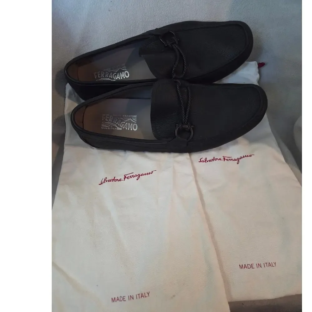 New Salvatore Ferragamo 10.5 EE Black Men Slip On Driving Shoes Italy Dust Bags